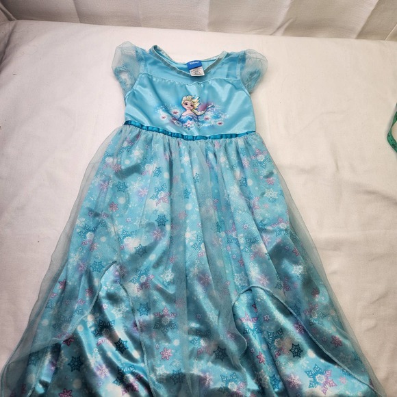 Disney Frozen Princess Elsa Nightgown Girl's Size 6 Blue Tulle Sleeve and Skirt